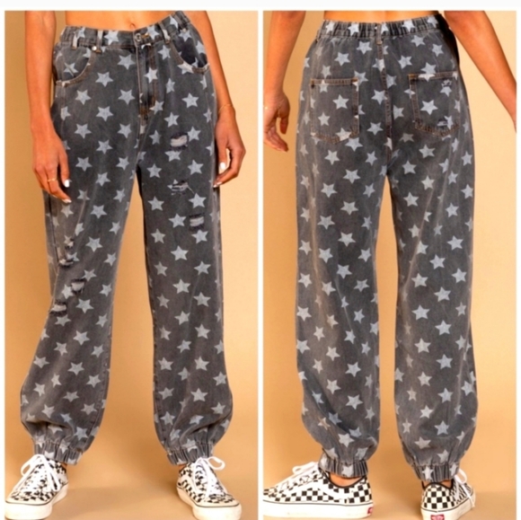 POL Star Print Distressed baggy jeans Jogger  Women Small - Picture 1 of 10